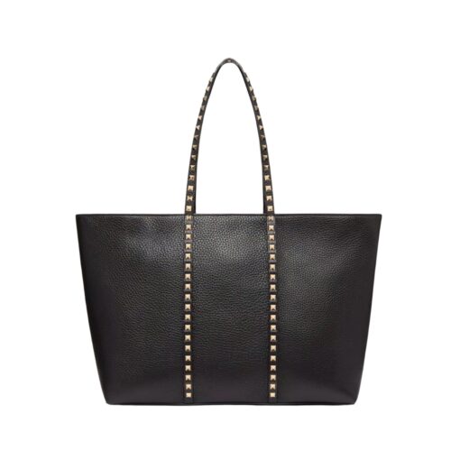 Rockstud grainiges Kalbsleder Schwarz 37cm